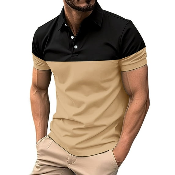 MQLKF Men's Four Seasons Leisure Fashion Assorted Colors Design Lapel Button Short Sleeve Tops Stylish Breathable Comfortable Breathable Handsome Men's Polo Shirt