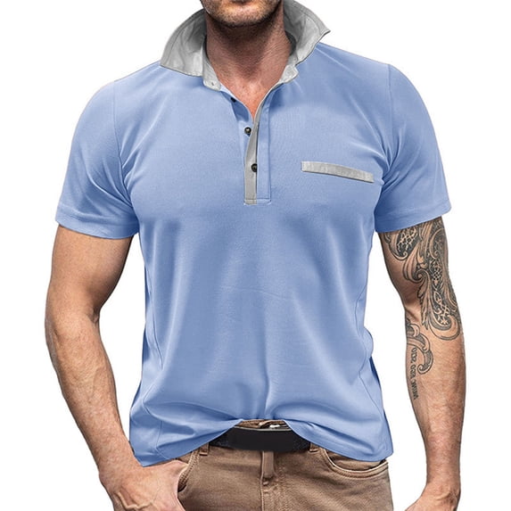 MQLKF Men's Shirt Button Up Turn Down Lapel Short Sleeve Assorted Colors Sports Shirt Stylish Breathable Comfortable Breathable Handsome Men's Polo Shirt