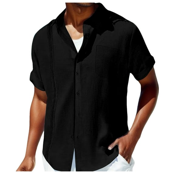 MQLKF Men's Short Sleeve Shirt Summer Casual Solid Hawaii Beach Holiday Shirts Fashionable Handsome Breathable Men's Shirt Top