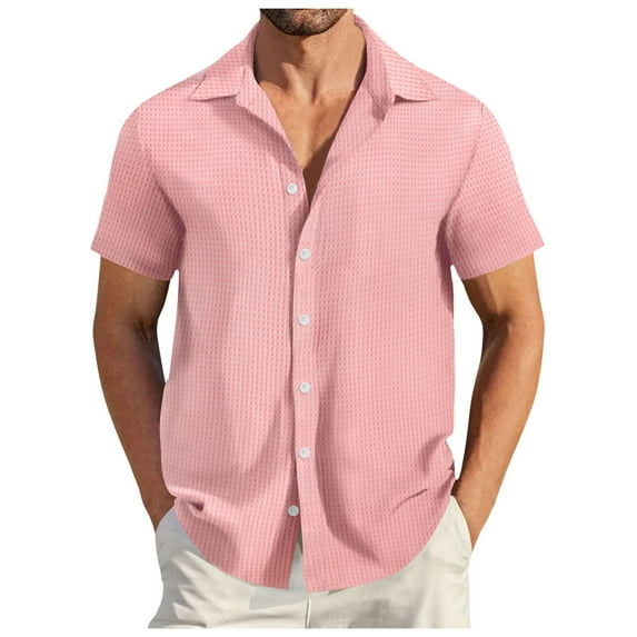 MQLKF Men's Short Sleeve Shirt Summer Casual Solid Hawaii Beach Holiday Shirts Fashionable Handsome Breathable Men's Shirt Top