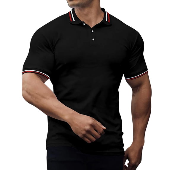 MQLKF Men's Spring And Summer Fashion Loose Lapel Solid Color Short Sleeved Top T Shirt Top Stylish Comfortable Breathable Handsome Men's Polo Shirt