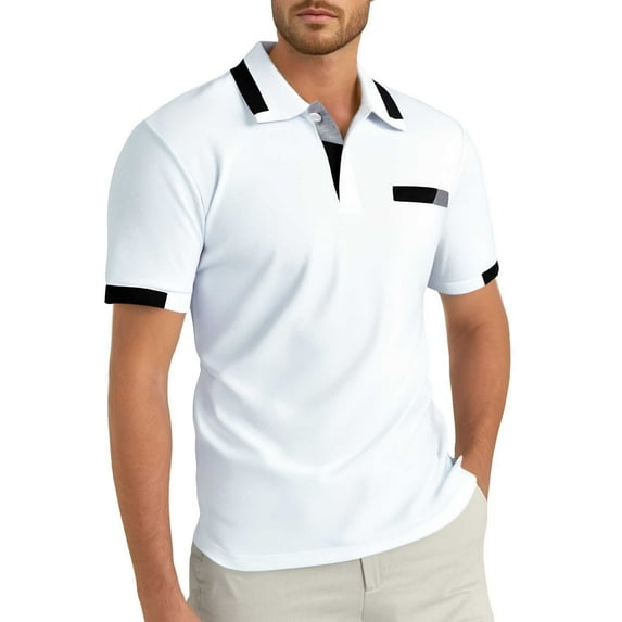 MQLKF Men's Spring And Summer Fashion Stand Collar Short Sleeve T Shirt Comfortable Slim Top Fashionable Cozy Men's Tops