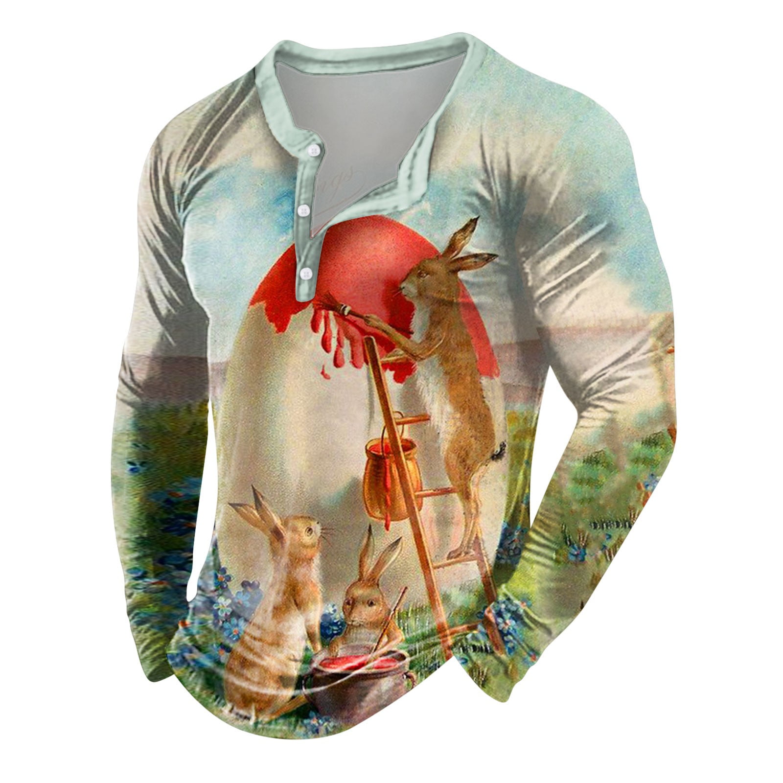 MQLKF Mens Easter 3D Printed Hoodie Sports Fashion Trend Open Front