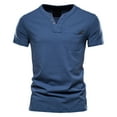 thumbnail image 1 of MQLKF Mens Fashion Casual Solid Color Cotton V Neck Pocket Button Short Sleeve T Shirt Top Fashionable Men's Top, 1 of 7