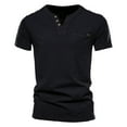 thumbnail image 1 of MQLKF Mens Fashion Casual Solid Color Cotton V Neck Pocket Button Short Sleeve T Shirt Top Fashionable Men's Top, 1 of 3