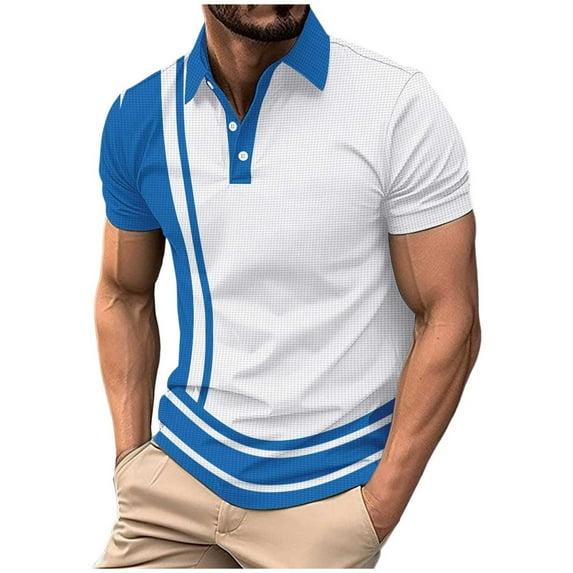 MQLKF Mens Summer Shirt Casual Striped Lapel Multi Color Multi Size Slim Fit Shirt Breathable Comfortable Handsome Men's Polo Shirt