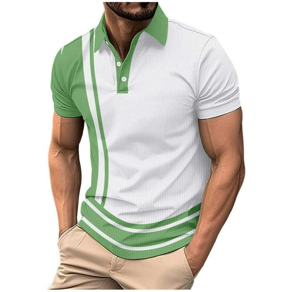 MQLKF Mens Summer Shirt Casual Striped Lapel Multi Color Multi Size Slim Fit Shirt Stylish Comfortable Breathable Handsome Men's Polo Shirt