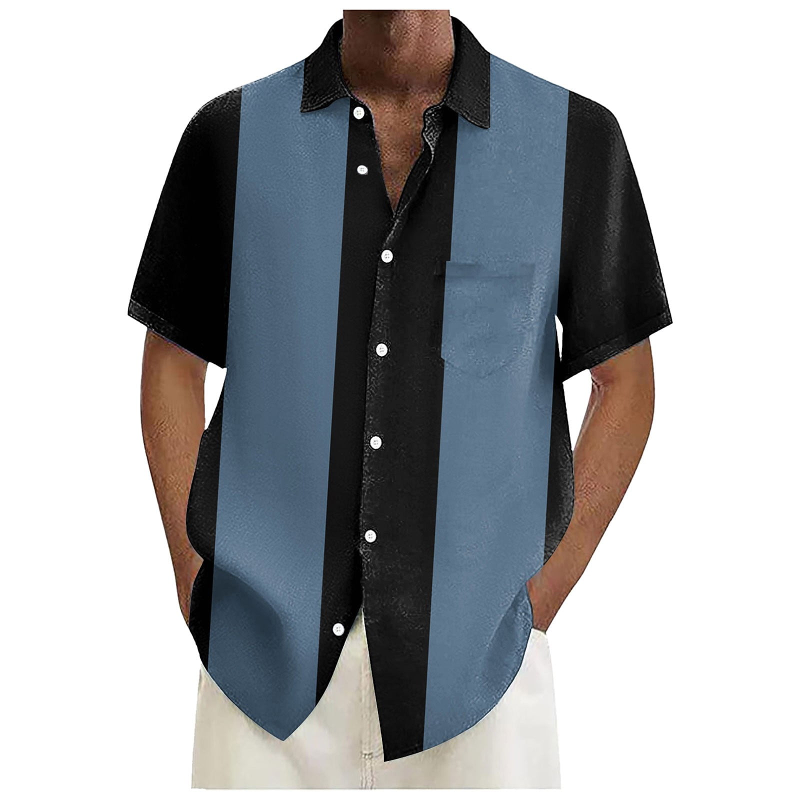 MQLKF Mens Vintage Bowling Shirts 1950s Casual Short Sleeve Button Up ...