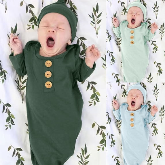 MQLKF Baby Boys Girls Hat Set Soft Bamboos Viscose Sleeper Baby Sleep Gown With Mittens Cute Casual Fshionable