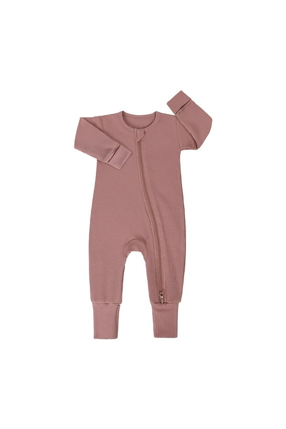 Newborn Infant Baby Ribbed Pajamas Girls Boys Zipper Long Sleeve Romper Jumpsuit Cute Comfortable Infant Clothes