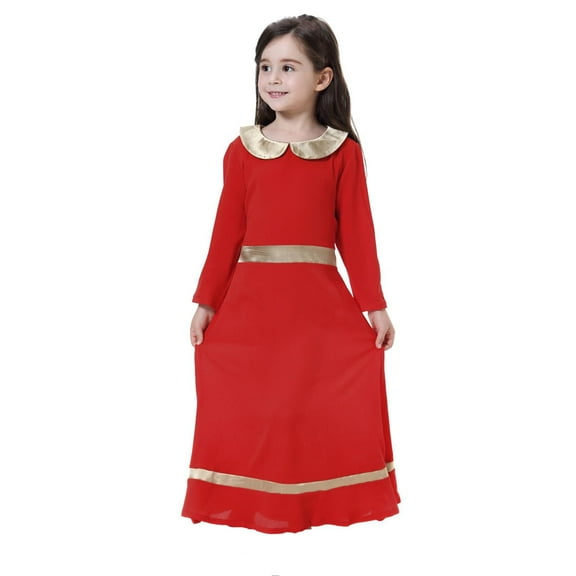 MQLKF Summer Girl Color Contrast Long Sleeve Girl Long Skirt Dress Leisure Fashionable Baby Outerwear For Ramadan