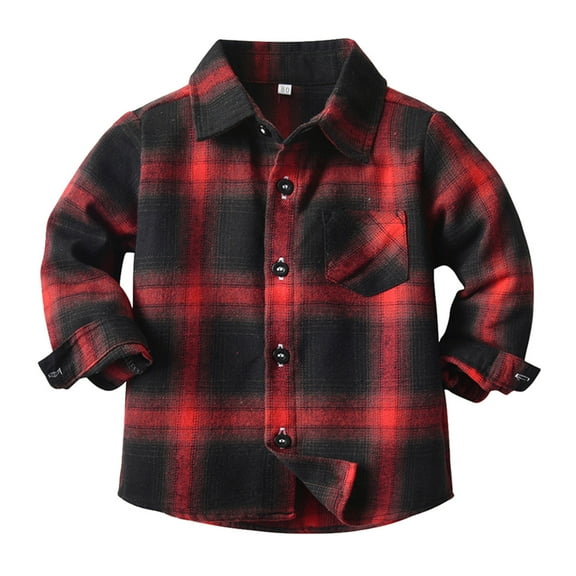 MQLKF Toddler Boys Girls Shirt Coat Jacket Plaid Long Sleeve Kids Turn Down Collar Button Tops Outwear Fashion Leisure Baby Tops