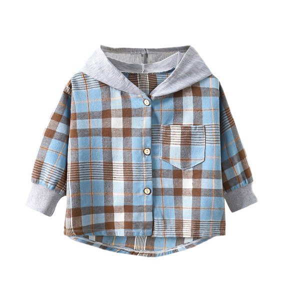 MQLKF Toddler Boys Long Sleeve Winter Hooded Shirt Tops Coat Outwear For Babys Clothes Plaid Warm Breathable Leisure Baby Tops