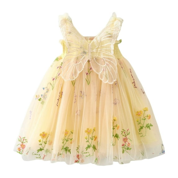 MQLKF Toddler Girls Sleeveless Butterfly With Wing Embroider Princess Dress Dance Party Floral Tulle Dresses Clothes Soft Cute Casual Children Dress