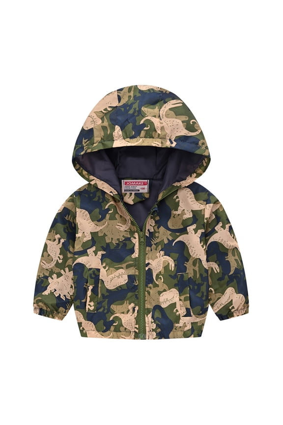 Toddler Kids Baby Boys Girls Cartoon Dinosaur Rainbow Camouflage Zip Windproof Jacket Hooded Trench Lightweight Kids Coats Windbreaker Casual Outerwear Leisure Cute Trendy Girls Outerwear