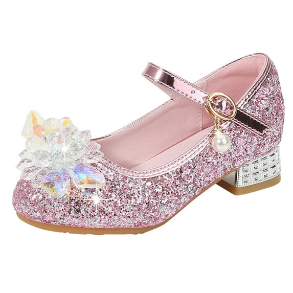 MQLKF Toddler Little Kid Girls Dress Pumps Glitter Sequins Princess Flower Low Heels Party Show Dance Shoes Rhinestone Sandals Cute Comfortable Girls Sandals