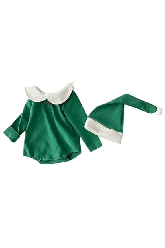 Unisex Baby Girl Boy Christmas Outfit Long Sleeve Oversized Sweatshirt Onesie Bubble Romper Hat Xmas Clothes Set Cute Comfortable Clothes