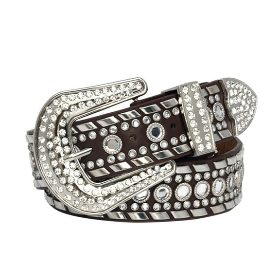 MQLKF Women Bling Leather Belts For Jeans Pants With Fashion Silver Buckle