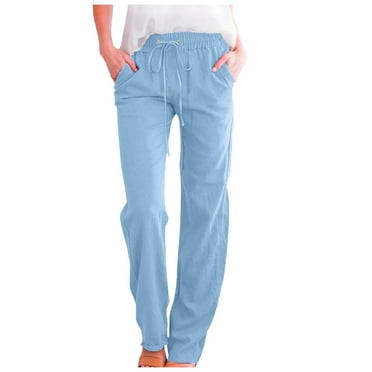 MQLKF Women High Waisted Wide Leg Pants Casual Drawstring Elastic Trousers Comfy Straight Leg Long Pants With Pockets Lightweight Soft Women's Trousers