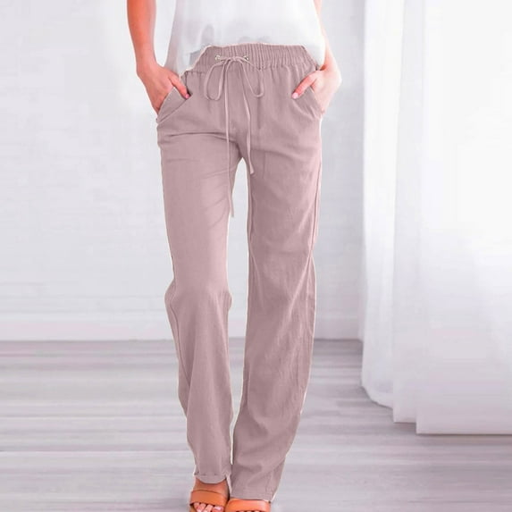 MQLKF Women High Waisted Wide Leg Pants Casual Drawstring Elastic Trousers Comfy Straight Leg Long Pants With Pockets Soft Casual Women's Streetwear