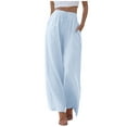 thumbnail image 1 of MQLKF Women High Waisted Wide Leg Pants Fashion Drawstring Elastic Trousers Comfy Straight Leg Long Pants With Pockets Lightweight Casual Women's Trousers, 1 of 5