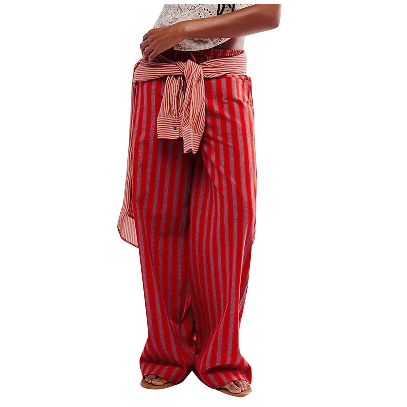 Striped Wide Leg Drawstring Pants main image 1