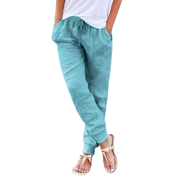 MQLKF Womens Tapered Pants Drawstring Back Elastic Waist Pants Casual Trousers With Pockets Lightweight Casual Women's Trousers