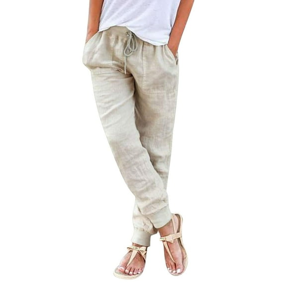 MQLKF Womens Tapered Pants Drawstring Back Elastic Waist Pants Casual Trousers With Pockets Lightweight Casual Women's Trousers