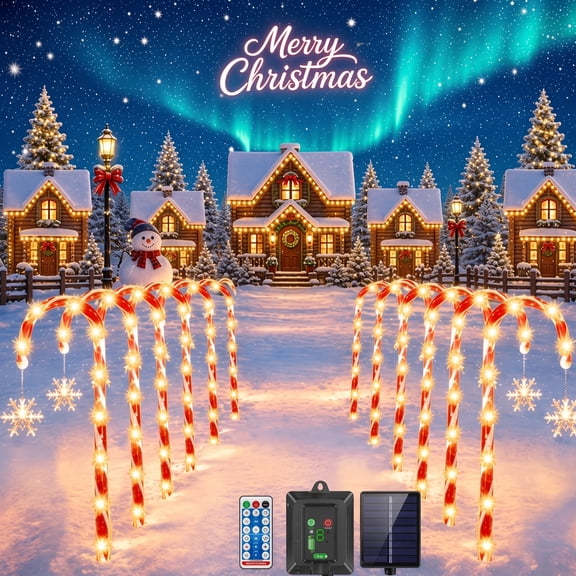 MQOALA 12 Pack Solar Christmas Candy Cane Lights, 8 Modes with Remote Control, Waterproof Outdoor Christmas Pathway Lights for Garden Yard Patio Xmas Decoration