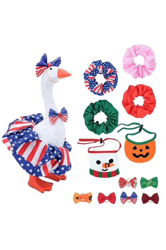 Mini Desk Goose with Outfits 7'' Mini Porch Goose Magnetic Statue Keychain Goose Hats Headwear Dress Clothes for Table Decor