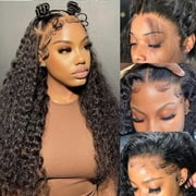 MQOUO 180 Density Deep Wave Lace Front Wigs Human Hair HD Transparent Wet and Wavy Glueless Wigs Pre Plucked with Baby Hair 13x4 Curly Lace Frontal Wigs for Black Women