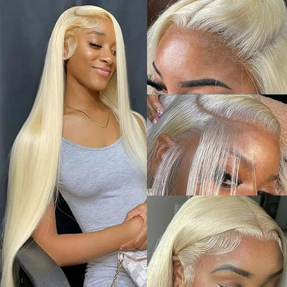 MQOUO 613 Lace Front Wig Human Hair 13x4 Transparent Blonde Lace Frontal Wigs Human Hair 180% Density Straight Blonde Lace Front Wig Human Hair Pre Plucked Glueless Wigs With Baby Hair (26 Inch)