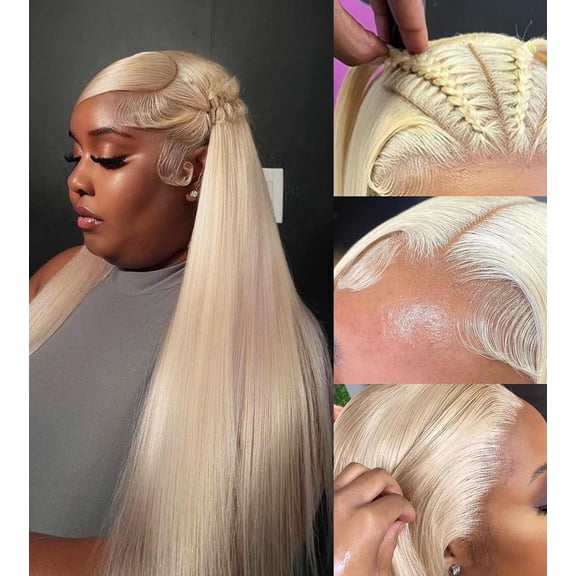 MQOUO 613 Lace Front Wig Human Hair 13x4 Transparent Blonde Lace Frontal Wigs Human Hair 180% Density Straight Blonde Lace Front Wig Human Hair Pre Plucked Glueless Wigs With Baby Hair (26 Inch)