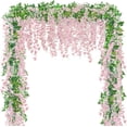 thumbnail image 1 of MQOUO 6Pcs Wisteria Garland Artificial Flowers Garland Fake Hanging Wisteria Vines Rattan Silk Hanging Flower Vines for Home Garden Outdoor Wedding Arch Party Ceremony Total 35.4Ft (Purple), 1 of 13