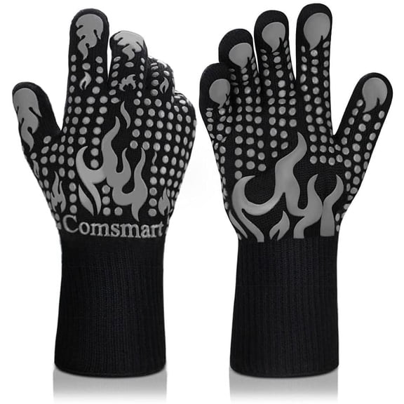 MQOUO BBQ Gloves, 1472 Degree F Heat Resistant Grilling Gloves Silicone Non-Slip Oven Gloves Long Kitchen Gloves for Barbecue, Cooking, Baking, Cutting