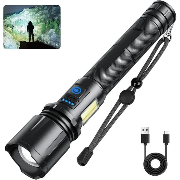 MQOUO Flashlights High Lumens Rechargeable, 990,000 Lumens Super Bright Led Flashlight, 7 Modes with COB Light, IPX6 Waterproof, Handheld Powerful Flash Light for Hu∩ting, Camping, Emerge∩cies