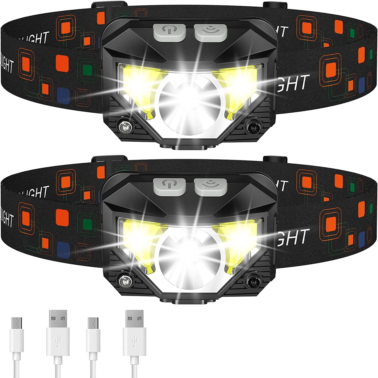 MQOUO Headlamp Flashlight, 1200 Lumen Ultra-Light Bright LED Rechargeable Headlight with White Red Light,2-Pack Waterproof Motion Sensor Head Lamp,8 Mode for Outdoor Camping Running Hiking Fishing