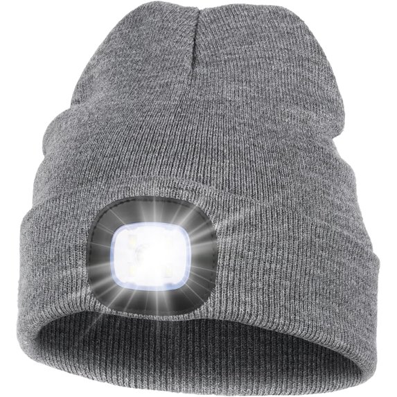 MQOUO Unisex Hat with Light, USB Rechargeable Hands Free Headlamp LED Beanie, Winter Gifts for Men Dad Father Husband Him