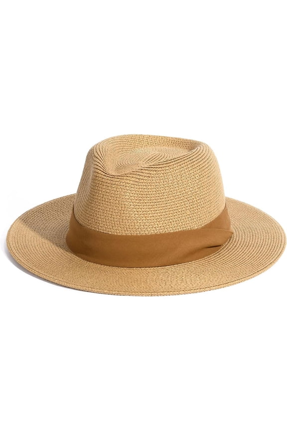 Womens Mens Wide Brim Straw Panama Hat Fedora Summer Beach Sun Hats UPF Straw Hat for Women