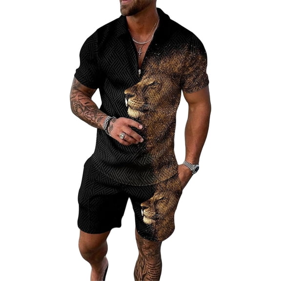 MQUN Summer men short sets outfits 2 Piece Short Sleeve Polo Shirt Shorts Set men short sets outfits Casual Sport Suit