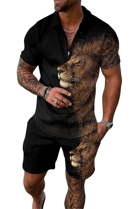 Summer men short sets outfits 2 Piece Short Sleeve Polo Shirt Shorts Set men short sets outfits Casual Sport Suit