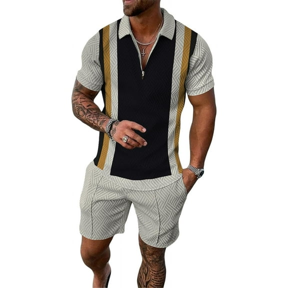 MQUN Summer men short sets outfits 2 Piece Short Sleeve Polo Shirt Shorts Set men short sets outfits Casual Sport Suit