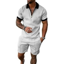 MQUN Summer men short sets outfits 2 Piece Short Sleeve Polo Shirt Shorts Set men short sets outfits Casual Sport Suit