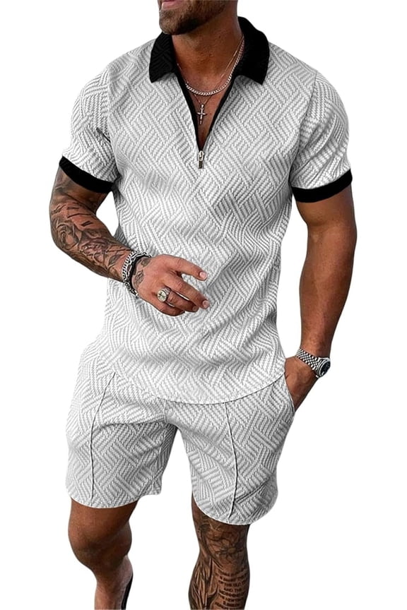 Summer men short sets outfits 2 Piece Short Sleeve Polo Shirt Shorts Set men short sets outfits Casual Sport Suit