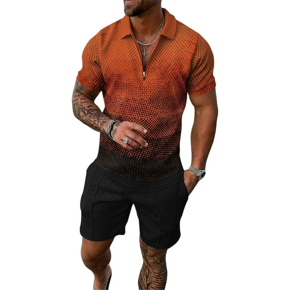 MQUN Summer men short sets outfits 2 Piece Short Sleeve Polo Shirt Shorts Set men short sets outfits Casual Sport Suit