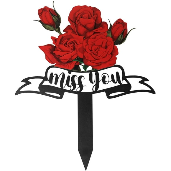 MQUPIN 14.2" H*11.2" W Grave Decorations for Miss You Rose Garden Memorial Plaques for Outdoors Metal Double Sided Printed Cemetery Flowers for Mother Father