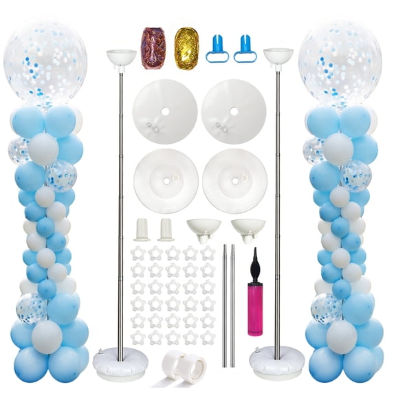 MQUPIN 2 Sets Balloon Column Stand Kits, Height Adjustable Metal Telescopic Balloon Tower Pillar for Birthday, Baby Shower, Wedding & Graduation Party Floor Decorations, Balloons Not Included
