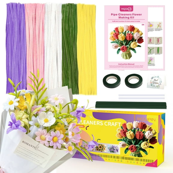 MQUPIN 300 Pcs Pipe Cleaners,12Inch 5 Colors Pipe Cleaners for Crafts DIY Flowers Kits Small Daisy Thick Fluffy Pipe Cleaners Craft Supplies Handmade Art Craft Decoration