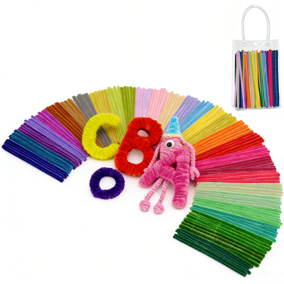 MQUPIN 360 Pcs Pipe Cleaners attached Transparent PVC Bag,9mm x 12inch 36 Colors Pipe Cleaners for crafts, Craft Supplies Multicolor Chenille Stems for Art&Craft DIY Decorations