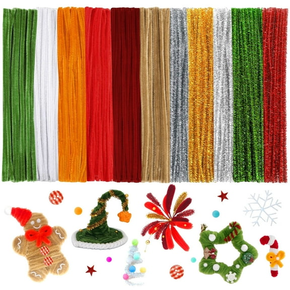 MQUPIN 464 Pcs Christmas Pipe Cleaners Craft and Includes a Variety of Accessories,11 Colors Pipe Cleaners Glitter Chenille Stems Creative Arts Chenille Stems for DIY Craft Christmas Decoration